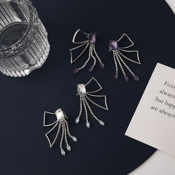 

dangle & chandelier lovoacc sweet spark purple color rhinestones tassel earrings for women lady hollow butterfly wing drop wedding jewelry, Silver