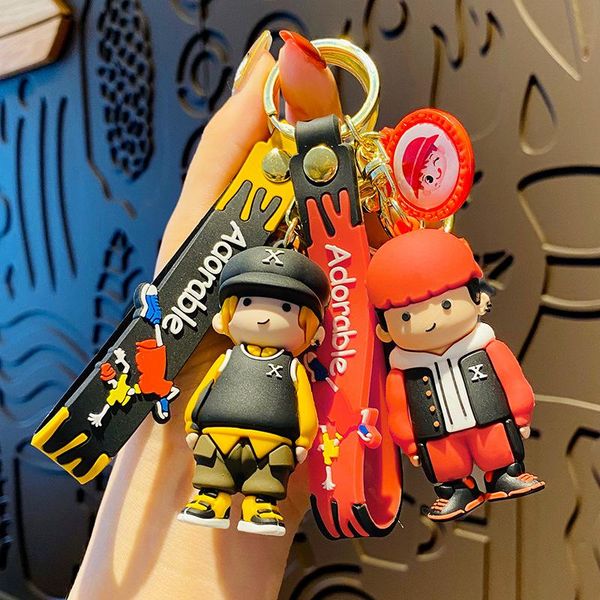 

keychains creative trendy cool male doll keychain fashion men's car keyring pendant couple bag accessories trend cute things, Silver