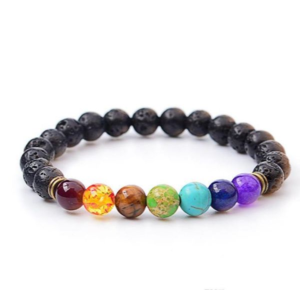 

2021 selling volcano chakra energy bracelets natural lava stone bracelets 8mm colorful beads bracelets free, White