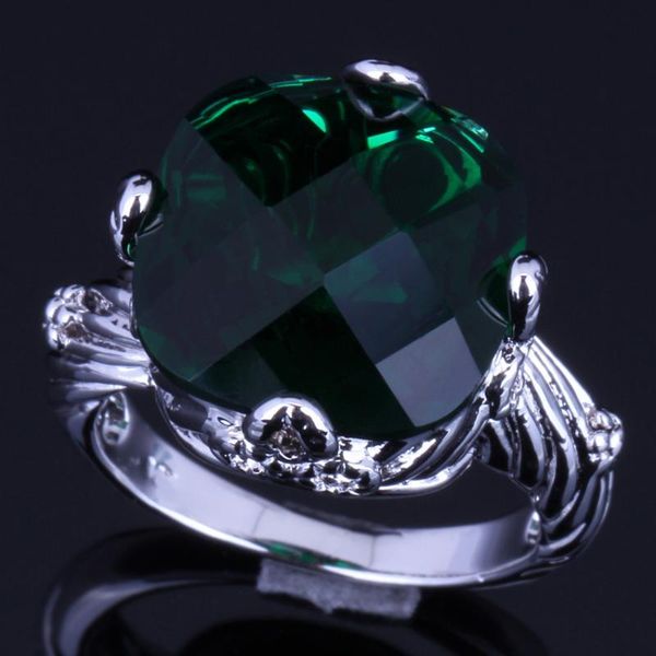 

cluster rings excellent big square green cubic zirconia silver plated ring v0154, Golden;silver
