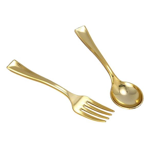 

disposable dinnerware 144pcs plastic gold spoons and 72pcs mini coffee dessert cake forks fit for party event