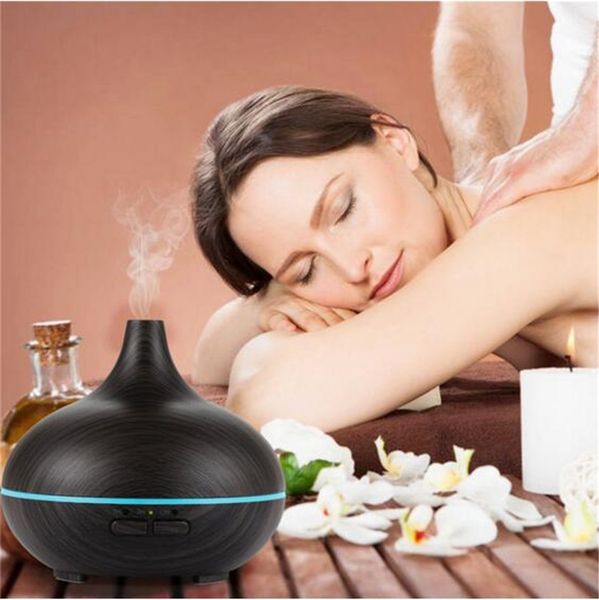 

300ml air aroma essential oil diffuser led ultrasonic aroma aromatherapy humidifier mist purifier maker wood grain shap dhl shipping