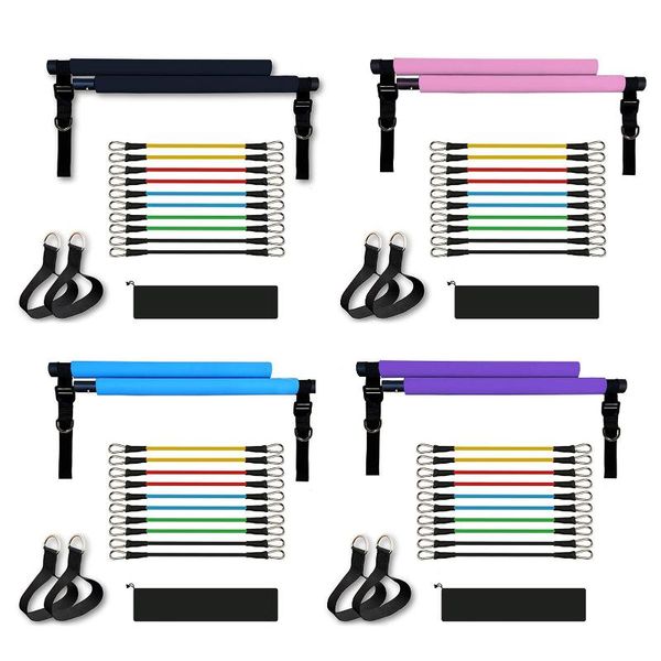 

pilates bar exercise stick set adjustable buckle resistance bands elastic pull rope squat strength training fitness equipment