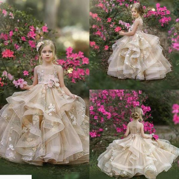 

champagne flower girl dresses with sash lace appliques custom made ball gown first communion for girls elegant girl's, Red;yellow