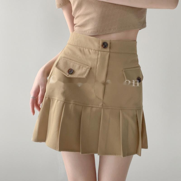 

women organic cotton cargo pleated hem mini skirt kroean fold 2021 summer 8m2i skirts, Black