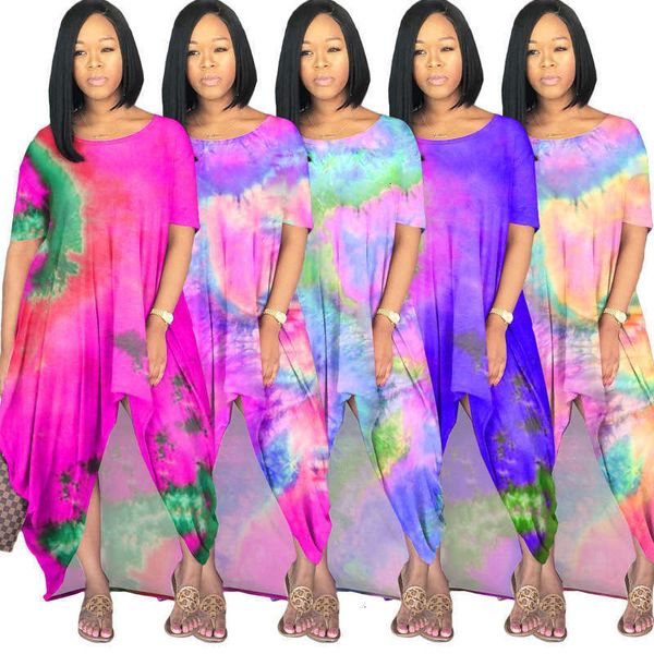 

multi casual dresses fashion color tie dye dress, Black;gray