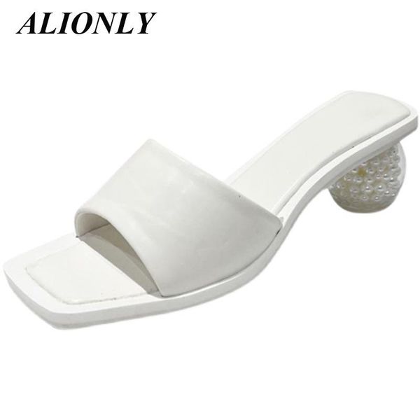 

white slipper for women 2021 summer crystal round ball heels sandal outdoor beach peep toe slides shoes ladies flip flop slippers, Black