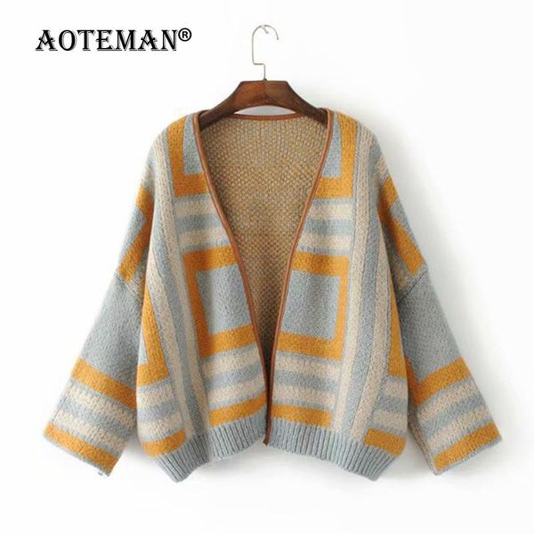 

women knitting coat cardigan plaid autumn spring jackets female outwear outdoor oversize jacket lady casual clothing ll251 women's, Black;brown