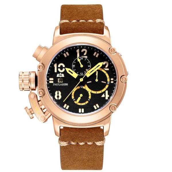 

wristwatches automatic self wind mechanical genuine brown leather multifunction date boat month luminous limited rose gold bronze u men watc, Slivery;brown