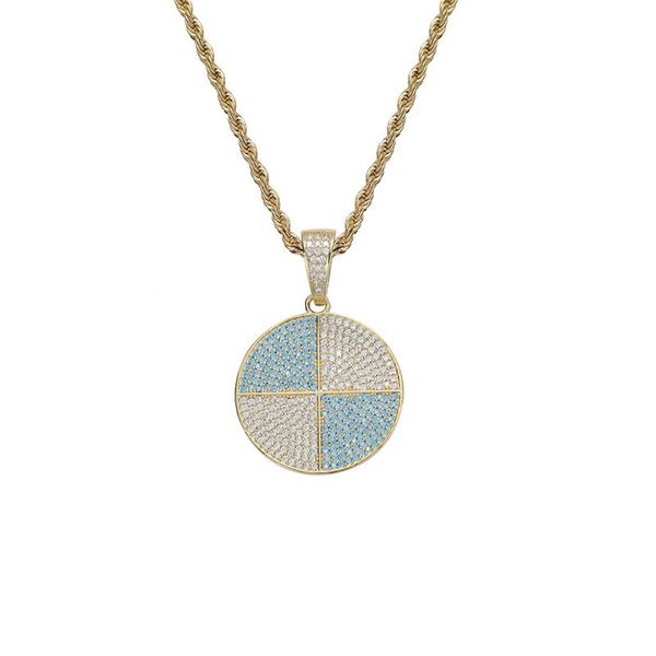 

pendant necklaces hip hop blue white cz stone pave bling iced out helicopter wing pattern round pendants for men rapper jewelry, Silver