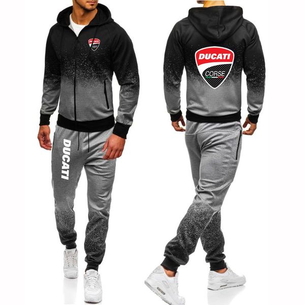 

men's tracksuits brand print ducati logo set harajuku jackets sport suits hip hop male gradient hoodies man's casual sweat, Gray