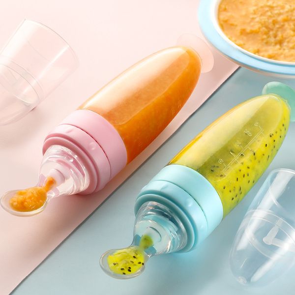 90ML Sicuro Neonato Biberon Bambino Silicone Spremere Cucchiaio di Alimentazione Bottiglie di Latte Formazione Alimentatore Integratore Alimentare Strumenti 20220225 H1