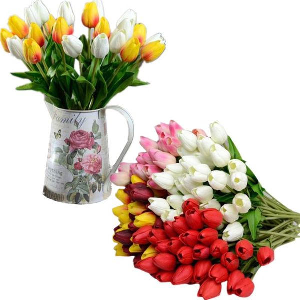 

heads 35cm artificial flowers tulip bride bouquet pu diy home wedding decoration fake plants wholesale 40ja22 decorative & wreaths