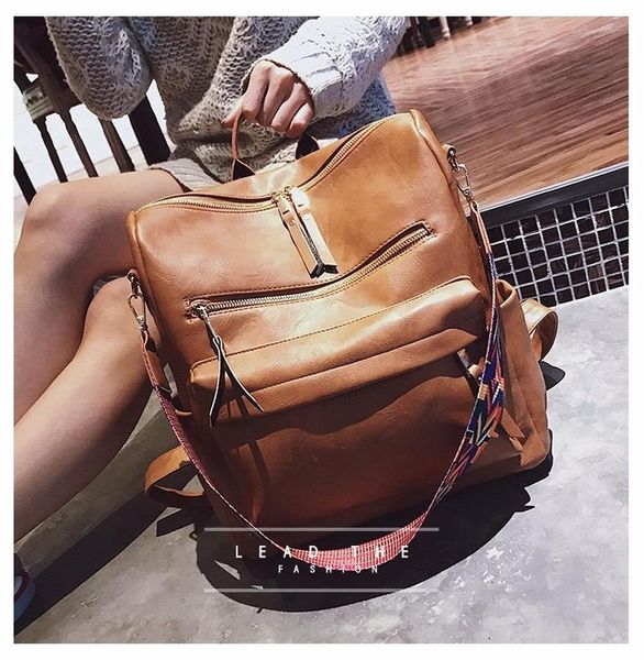 

backpack 2021 korean women tassel retro style large capacity pu leather casual