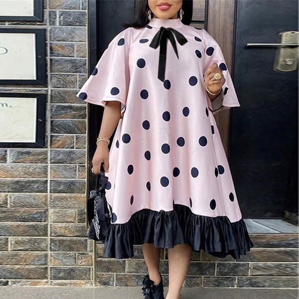 

ethnic clothing summer 2021 african women o-neck plus size knee-length dress, Red