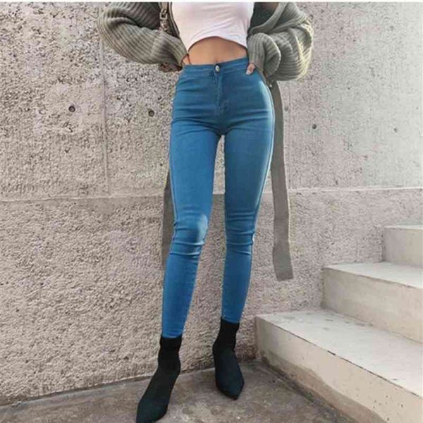 

jean spring and summer thin brim pants high-waisted women's tight elastic leggings versatile pencil, Blue