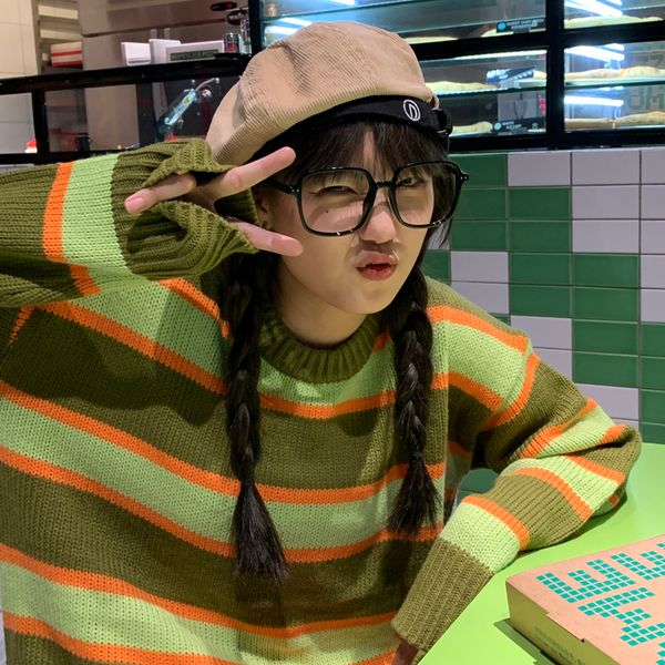 

2021 autumn korean style pullovers sweaters korean style striped knitted sweater and pullover womens (c9876), White;black