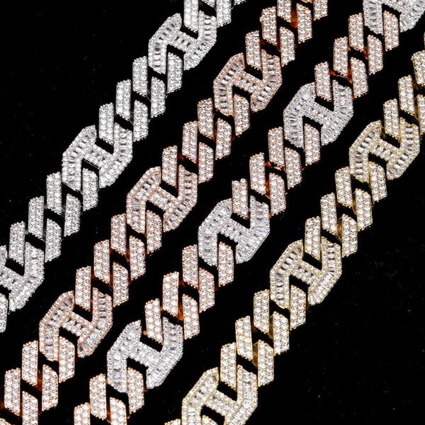 

pendant necklaces 14mm heavy miami baguette zircon iced out cubic cuban link necklace cz prong setting hip hop jewelry for men, Silver