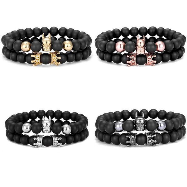 

75%off double crown micro zircon batman bracelet frosted stone beaded set a1, Golden;silver