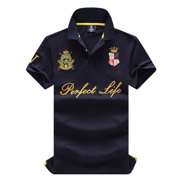 

cotton embroidered short sved polo shirt, perfect liftyle, navy blue, White;black