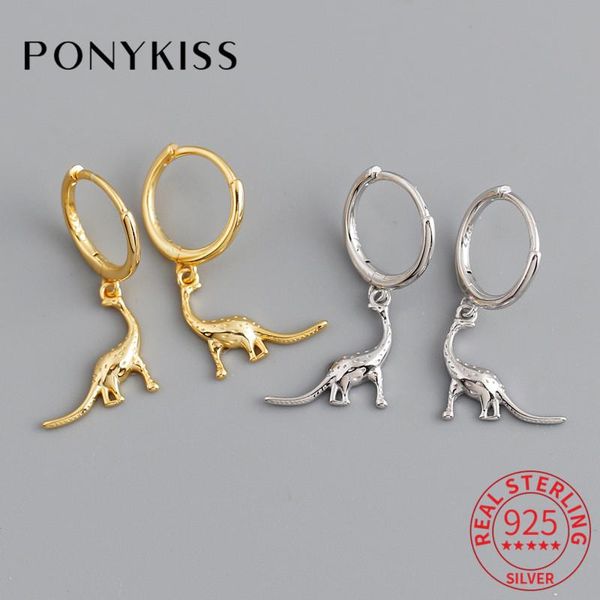 

hoop & huggie ponykiss trendy 925 sterling silver cute dinosaur animals earrings for women party jewelry delicate accessory, Golden;silver