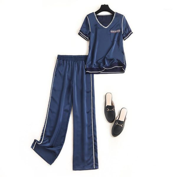 

pants fashion solid satin two piece outfits lady summer designers 2021 women short sleeve and suit matching sets women's tracksuits, Gray