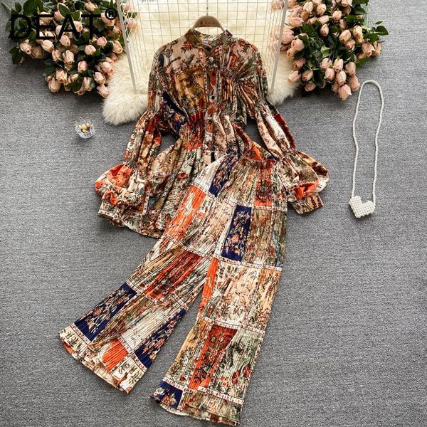 

women's two piece pants deat women printing pleated shirt long set fashion temperament spring autumn 2021 11d1866, White