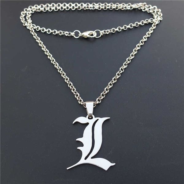 12 pezzi Death Note Double L Yagami Non mainstream Stainlsteel Collana Smart Anime Letter Jewelry o Link Chain Black Cord X0707