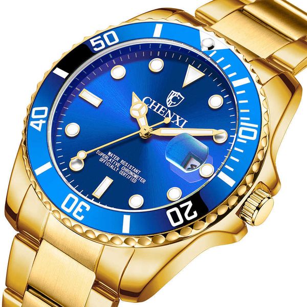 

luxury brand gold men watch classic golden men's quartz wristwatch stainless steel male business dress clock waterproof gift 210728, Slivery;brown