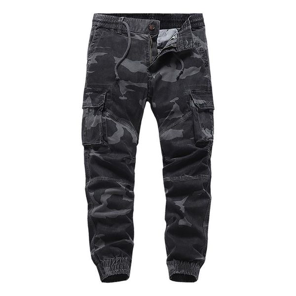 

men's pants 2021year style casual trousers loose wear-resistant outdoor sports camouflage multi-pocket tooling, Black