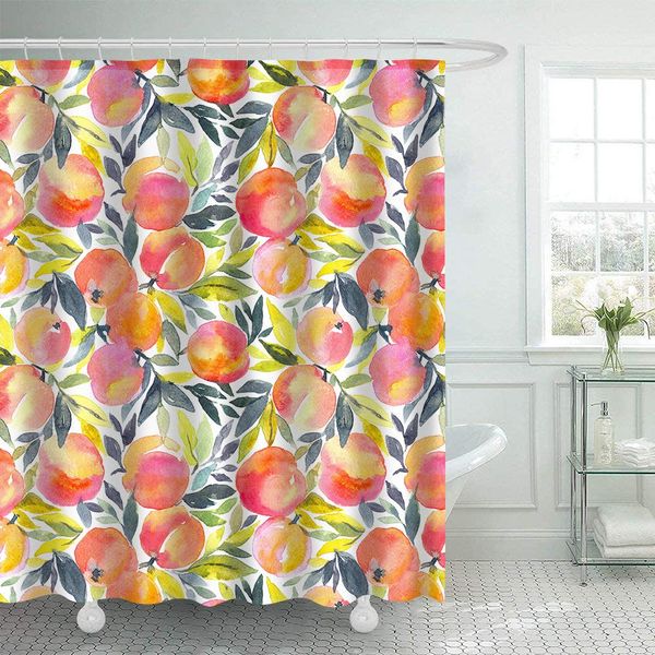 

peach shower curtain for bathroom decor orange fruits cute peaches theme shower curtain set with hooks waterproof polyester