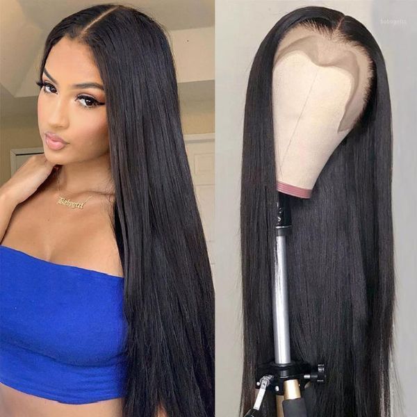 

straight lace frontal wigs pre plucked for women with baby hair remy malaysian 150% density 13x4 front wig human1, Black;brown