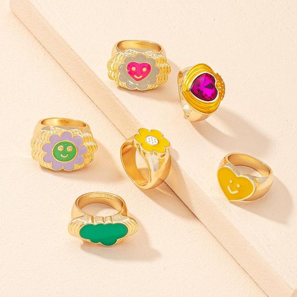 

wedding rings fashion simple love heart ring for women trendy retro sun flower cloud finger jewelry, Slivery;golden