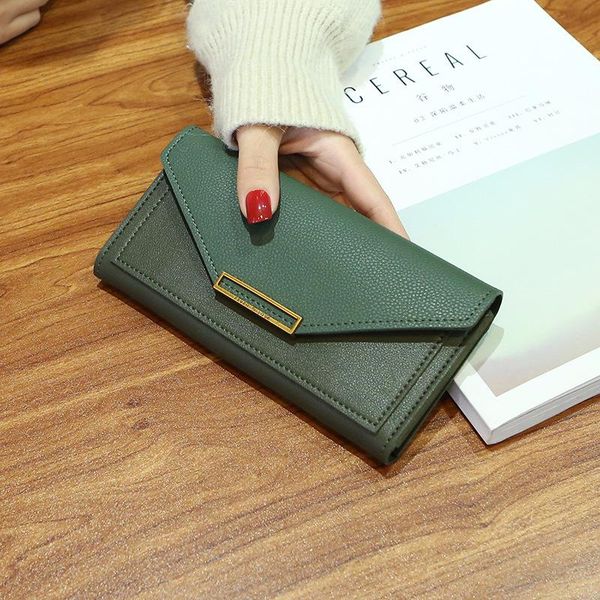 

wallets buckle long wallet retro female personality card holder phone bag zipper coin multifunctional thin clutch, Red;black