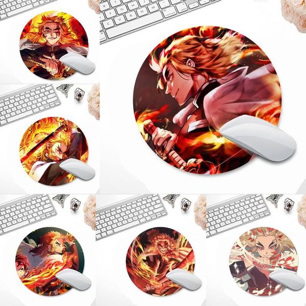 

mouse pads & wrist rests demon slayer rengoku kyoujurou lapcomputer mousepad round non-slip cushion