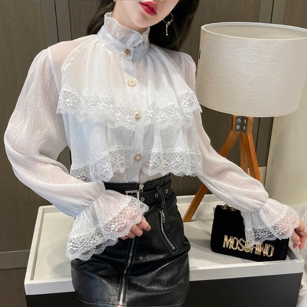 

women's blouses & shirts victorian gothic lolita blousevictorian white ruffle flashlight medieval sleeve vintage women's plus size