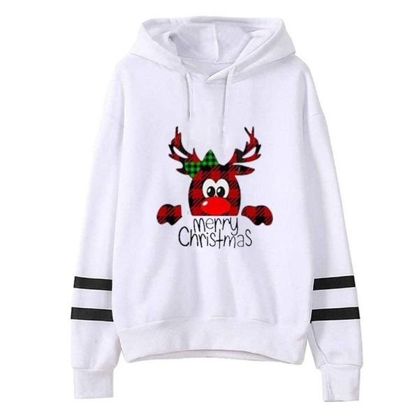 

women's hoodies & sweatshirts stitching stripe halloween hooded elk print sweatshirt casual spring autumn fashion long sleeve loose top, Black