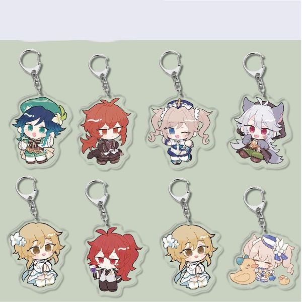 

keychains keychain man genshin impact key chain women paimon diluc ragnvindr holder couples keyring fashion porte clef, Silver