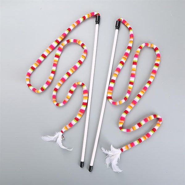 

cat toys 2pcs kitten teaser play interactive funny toy ribbon bell wand pet feather grappige for cats