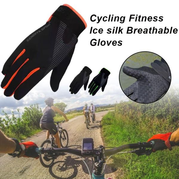 

ultra thin lycra high elasticity cycling gloves anti slip touch screen full finger bicycle for running driving, Black