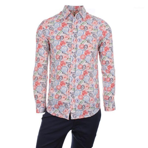 

gentilbay men's seal digital printed cotton pink brown slimfit long-sleeve sport classic shirt dpd078 dress shirts, White;black