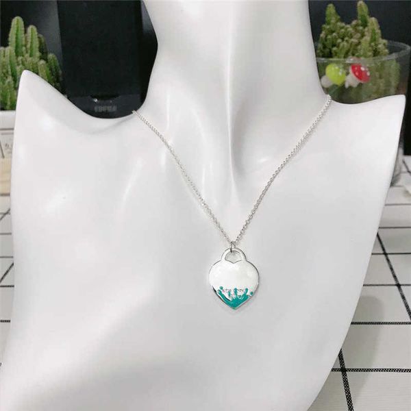 

love women's necklace 925 sterling silver classic fashion green splash enamel heart pendant necklace luxury brand jewelry couple