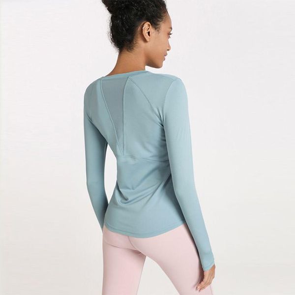

women sports t shirt crop long sleeve gym yoga sport fitness back spell mesh breathable women's seamless workout sportswear l-ds06