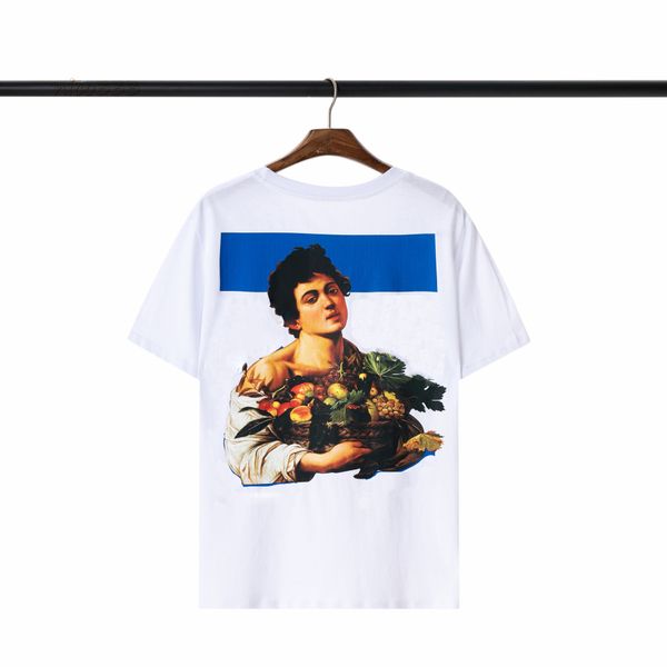

t shirt tide brand black white oil painting character direction printing spot loose men and women round neck short sleeve, White;black