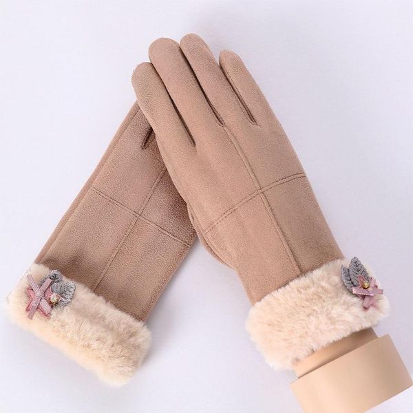 

five fingers gloves fashion women warm winter solid full finger hand outdoor sport driving female faux suede touch screen glove, Blue;gray