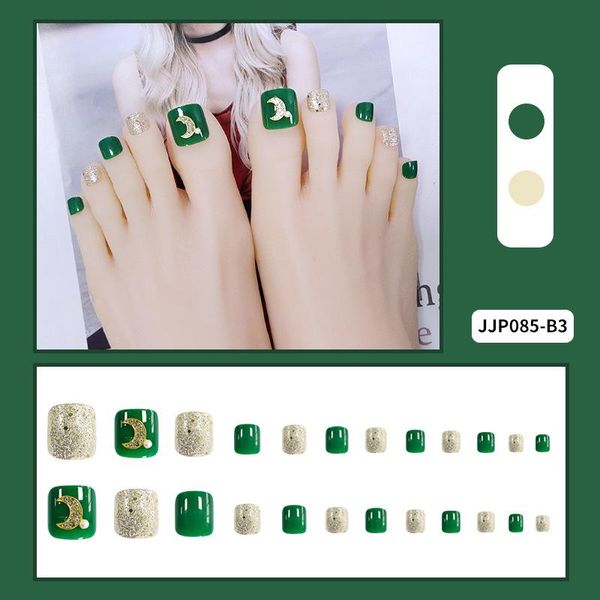 

false nails 24pcs artificial toe glitter silver black fake toenail french fashion lady nail art tips for foot, Red;gold