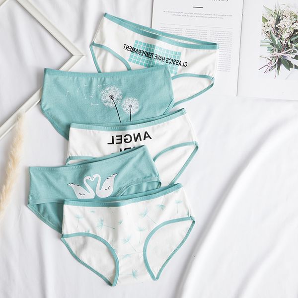 

women panties cotton female breathable underwear mid waist swan dandelion briefs for ladies girls comfortable cute lingerie, Black;pink