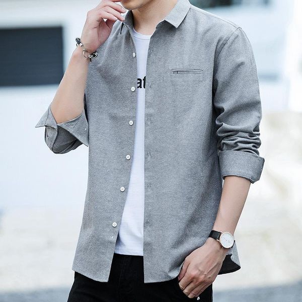 

men's casual shirts 2021 business white collar shirt youth leisure long sleeve slim fit tooling, White;black