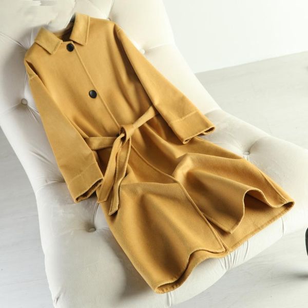 

women's wool & blends 2009 double-sided cashmere overcoat female mid-long doll collar shows skinny knee korean edition, Black