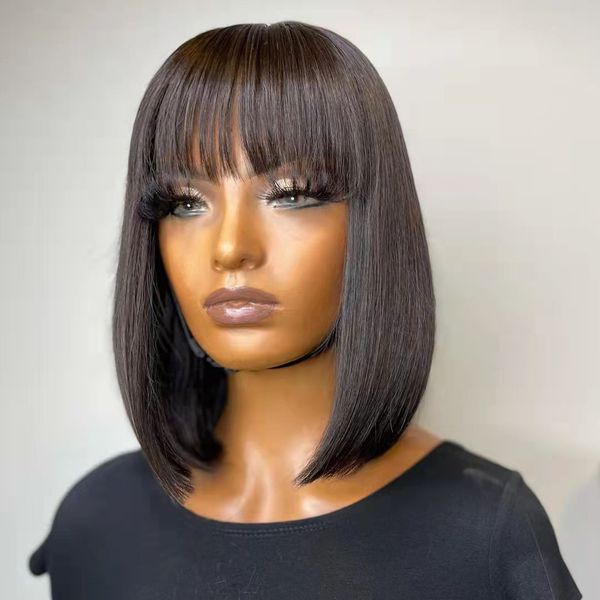 

lx brand black short straight wigs with bangs glueless wig for women synthetic lace frontal wigs cosplay wig for black womenfactory direct